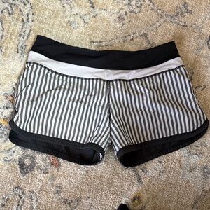 lululemon athletica Black and White Striped Athletic Shorts